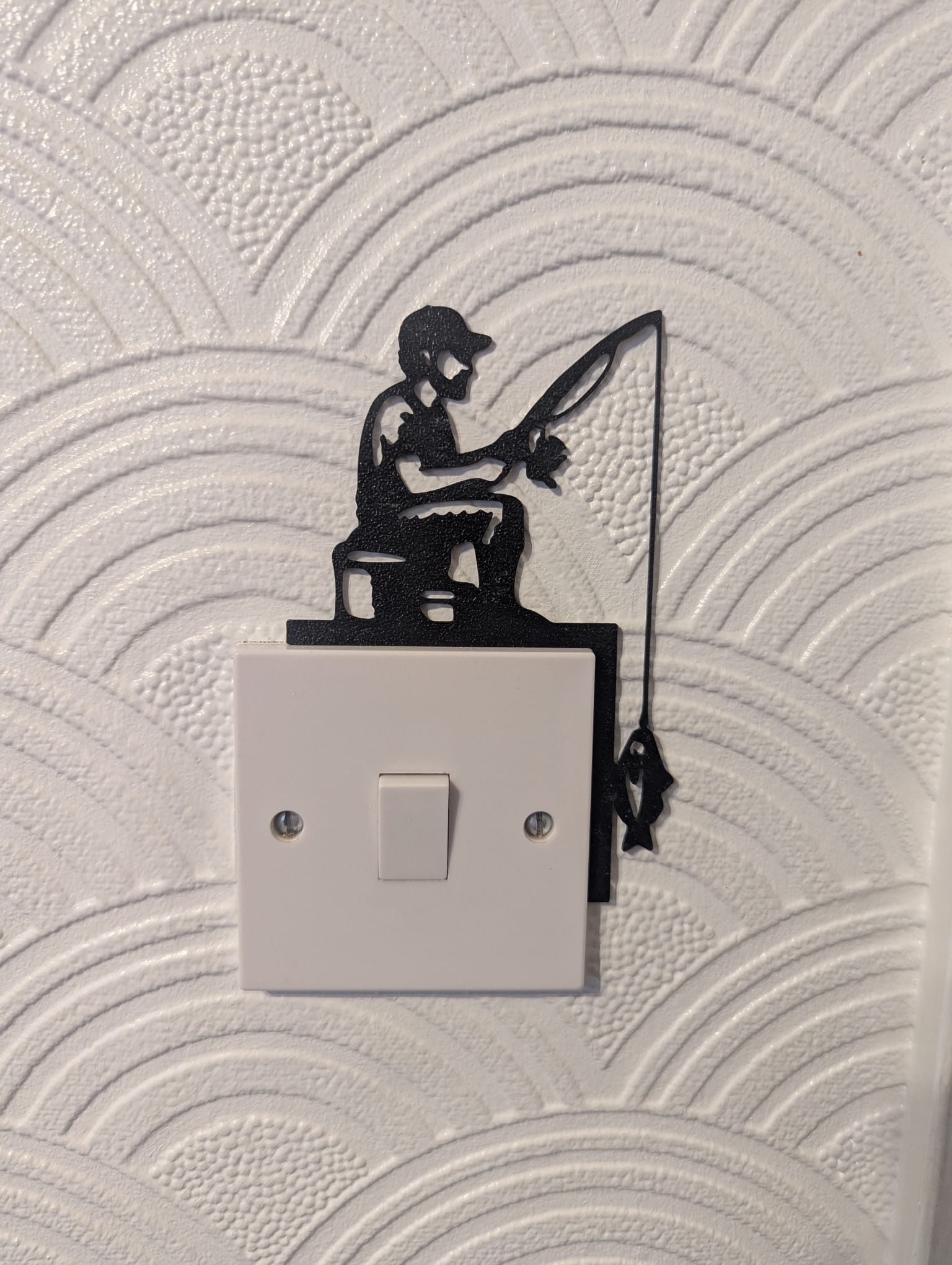 Fisherman Light Switch Decorative Topper, Black 3D printed Wall Decor, Fishing Theme Home Accent, Ideal Father's Day Present (image for) Fisherman Light Switch Decorative Topper, Black 3D printed Wall Decor, Fishing Theme Home Accent, Ideal Father's Day Present