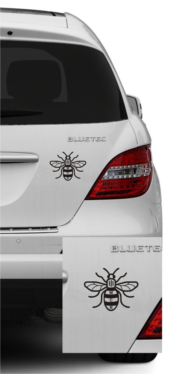 (image for) Manchester Bee With Text Decal Window/Bumper Sticker 9cm X 7cm