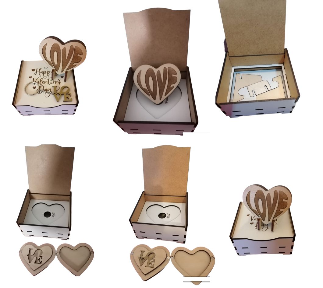 (image for) Valentines Heart Box Case, Wooden Heart with Keychain inside Box and Stand Loved Ones Container, Hand Crafted for that special day.